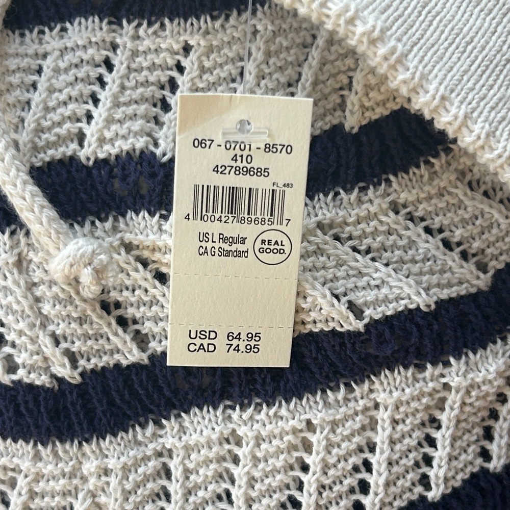 Aerie Pointelle Knit Pants Beach Coverup Natural + Navy Cotton Blend Size Medium - Picture 2 of 16